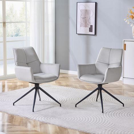 Pack de 2 sillas de comedor giratorias 360°, sillones cómodos para salón con reposabrazos y asiento acolchado en tela, gris claro (1/5)