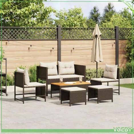 Ensemble de canapé de jardin 6 pcs - FAFEICY - 4104701 - Marron et crème - Polyrotin résistant - Cadre acier & plateau acacia (1/5)