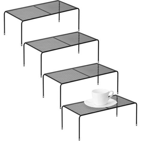 Lot de 4 Étagères Rangement pour Placard Cuisine, Paniers Métalliques Empilables avec Pieds Antidérapants, Organisateur Robuste Garde-Manger, Réfrigérateur et Comptoir, Noir - (1/5)