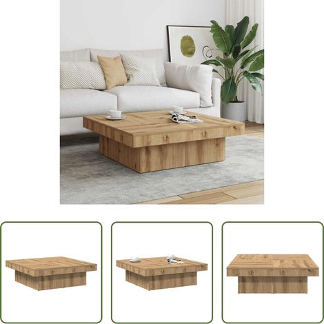 Table d'appoint chêne - Table basse chêne artisanal 90x90x28 cm bois d'ingénierie (1/5)