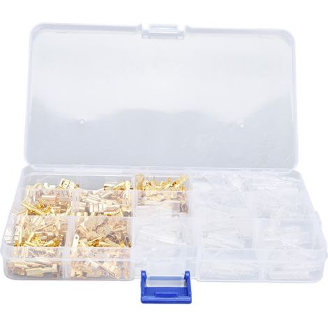 Kit d'assortiment de bornes de câblage : connecteurs bout à bout mâles et femelles à fourche avec manchon isolant (1/5)