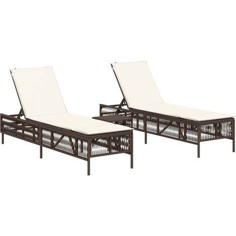 Maison Exclusive - Sonnenliegen 2 Stk. mit Tisch Braun Poly Ratta