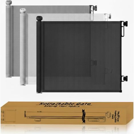 Barrière rétractable pour bébé - 87 cm x 130 cm - Barrière de sécurité d'escalier pour bébés et animaux domestiques - Pour chiens et bébés - Barrière extensible (noir) (1/5)