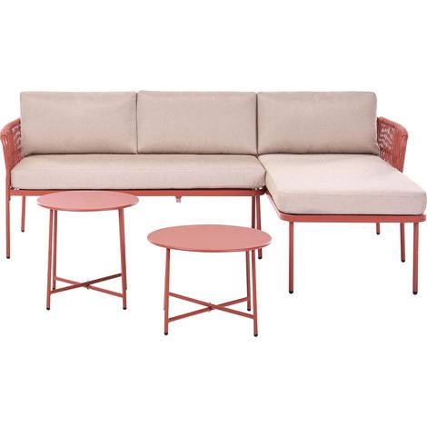 Ensemble de Salon de Jardin d'Angle à Gauche Structure en Acier avec Canapé et Table Basse en Tissu 3 Places Rouge Onzo (1/5)