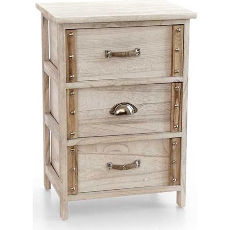 CASSETTIERA IN LEGNO DECORATA CON 3 CASSETTI NATURALE CHIARO 40 X 29 X 58 CM (1/2)