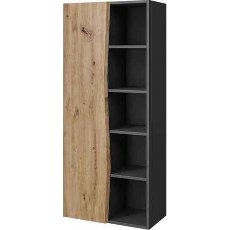 Armario de baño Willow, Roble artesanal/antracita, 56 x 130 cm con 5 compartimentos abiertos, Vicco (1/5)