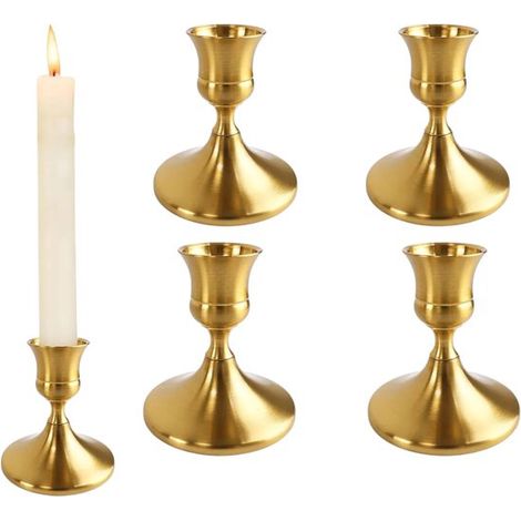 Ensemble de 4 petits chandeliers, bougeoirs, chandeliers dorés, chandeliers décoratifs, ensemble de chandeliers coniques pour mariages, T (1/5)