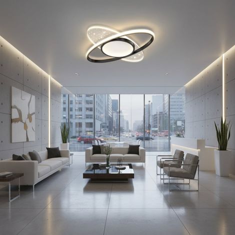 Lustre LED avec Telecommande 69W Ovale Lumiere Gradable Noir (1/4)
