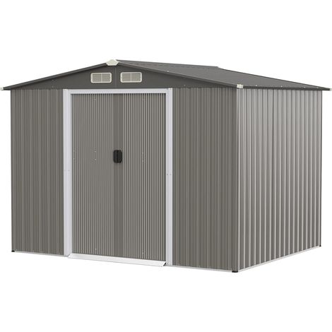 COSTWAY Gerätehaus mit Fundament, 260x207x180cm, Geräteschuppen aus verzinktem Stahl, Gartenhaus mit Doppeltüren & Rampe, Garten Schuppen abschließbar, Outdoor Grau (1/5)