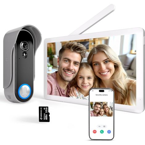 8 Pouces WiFi 1080P Interphone Vidéo sans Fil Visiophone Portier,APP,Écran Tactile,Ultra-Mince, Détection de Mouvement,Champs de Vision 160°, IP65,Stockage Vidéo,Sonnette vidéo (1/5)
