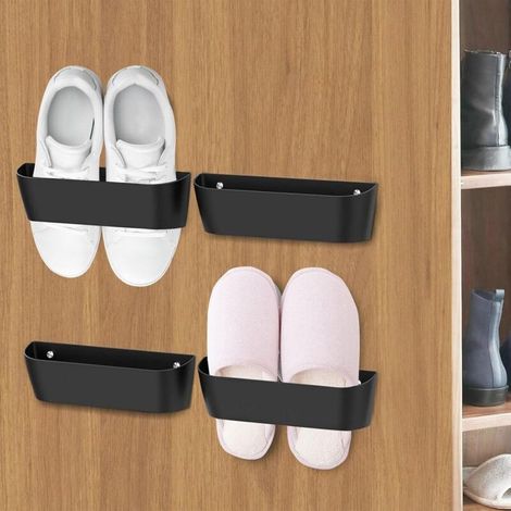 Lntyq Lot de 4 supports à chaussures muraux pour camping-car, avec sans perçage, auto-adhésifs ou percés, étagère à chaussures pour camping-car, camping, salle de bain