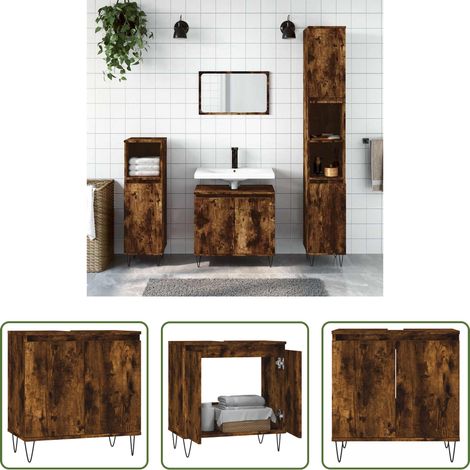 Holzschrank - Badschrank Räuchereiche 58x33x60 cm Holzwerkstoff (1/5)