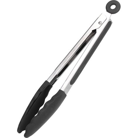 Silikon-Grillzange mit hitzebeständiger Edelstahlklemme für Küche, Haushalt und Outdoor (23 cm, Schwarz) (1/5)