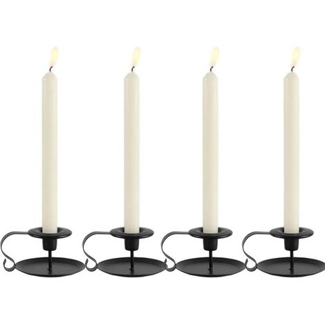 Bougeoirs Détenteur 4 Pcs, Chandelier Vintage en Fer Forge avec Poignée et Plateau Retro Candélabres Decoration Table pour Saint Valentin De Noël Halloween Mariage Cérémonie Anniversaire, Noir-Fei Yu (1/5)