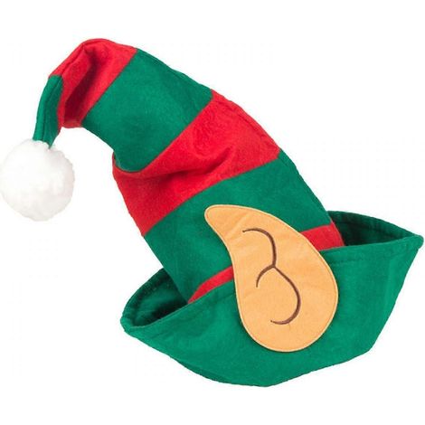 Bonnet de Noël elfe avec oreilles, unisexe adulte, vert et rouge (1/5)
