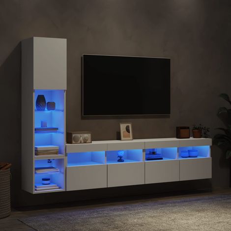 Mobili TV a Muro con LED 4pz Bianchi in Legno Multistrato vidaXL