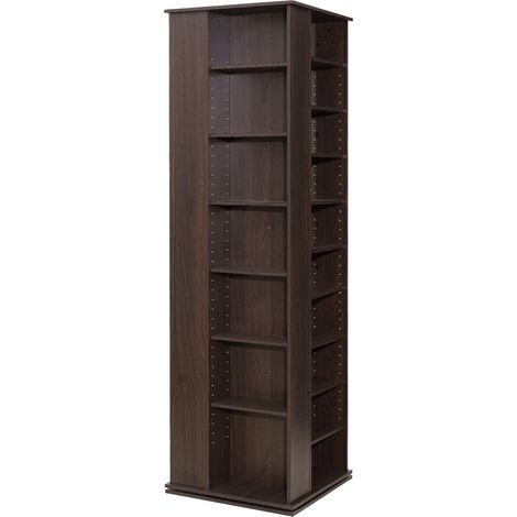 Mophorn Drehbares Medienregal 475x475x1636 mm, CD-Turm mit 34 Fächern für CDs, DVDs, Bücher und Spiele-Discs, Platzsparender DVD-Ständer für Wohnzimmer, Büro und Aufnahmeraum, Braun (1/5)