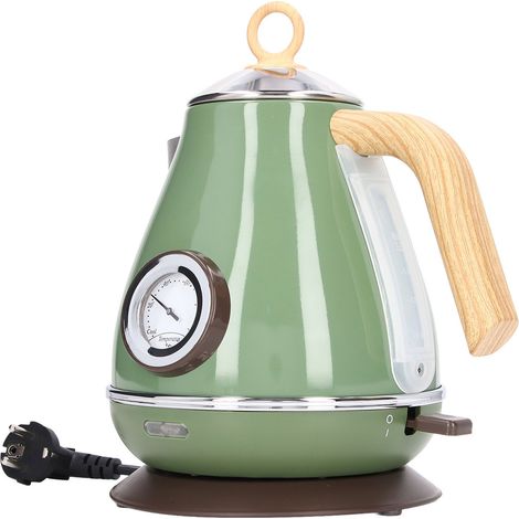 Elektrischer Wasserkocher (1,7 l), Retro-Holzoptik, Überhitzungsschutz, Temperaturanzeige, 220–240 V EU-Stecker, grün (1/5)