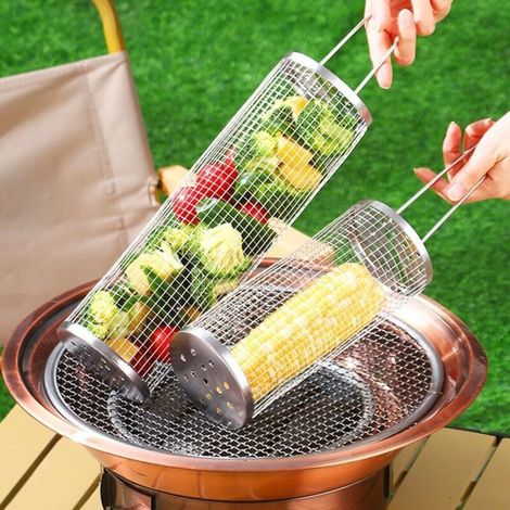 Panier à grillades - Panier à grillades roulant, grille de cuisson en acier inoxydable pour viande, légumes, poisson, 2 pièces (1/5)