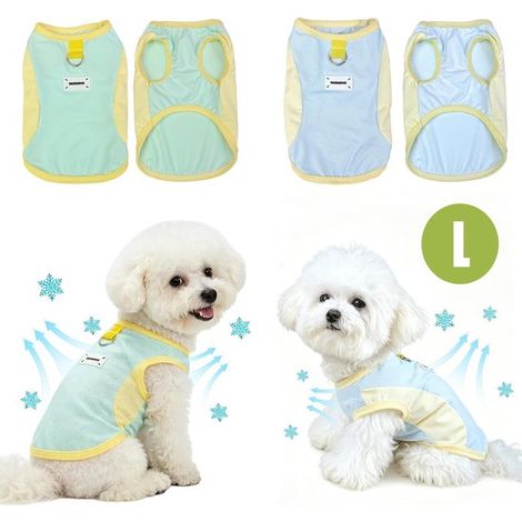 Gilets rafraîchissants pour chien 2 pièces – Taille L tour de poitrine 45 cm – Gilets d’été avec anneau pour petits chiens – Vert et bleu (1/5)