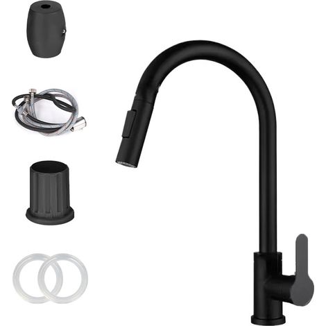 Robinet de cuisine avec flexible extractible, en acier inoxydable nickelé poli.