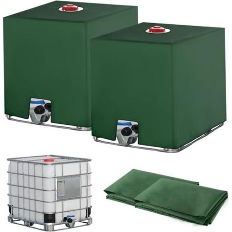 2PC pour Cuve IBC 1000L, Recuperateur d Eau de Pluie, Anti-UV Anti- Reservoir d'eau, 1000l, 116 x 100 x 120 cm, Vert (1/4)