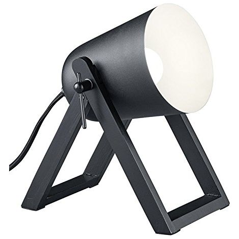 Kleine Tischleuchte MARC Naturholz Metallschirm Schwarz, Höhe 21cm