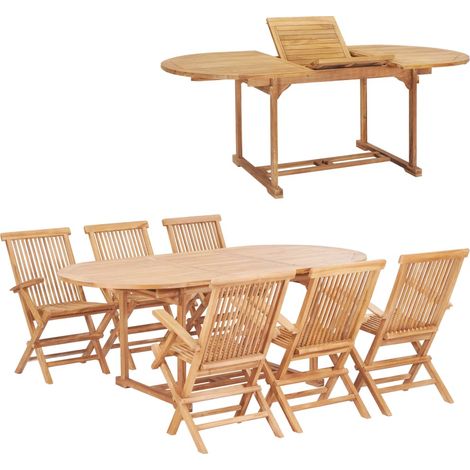 Set da Pranzo per Esterni 7 pz 150-200x100x75 cm Teak Massello vidaXL (1/5)