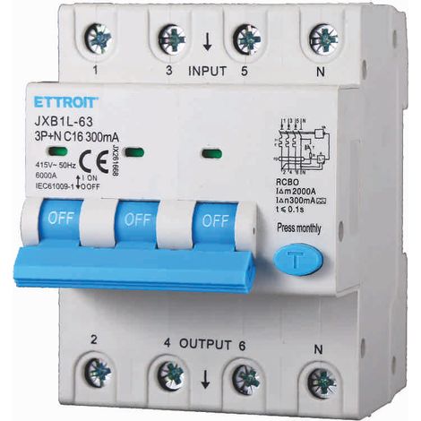ETTROIT JX261668 Magnetotermico Differenziale 3P+N 16A 300mA 380V-6KA CLASSE A (1/3)