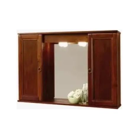 Espejo de baño antiguo de nogal con 2 puertas e iluminación, 92 x 16 x 63 cm