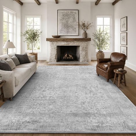 Tapis moderne à poils courts pour salon, style vintage, oriental, bohème, lavable, doux pour chambre à coucher, dessous antidérapant, adapté au chauffage au sol, gris, 160 x 230 cm (1/5)