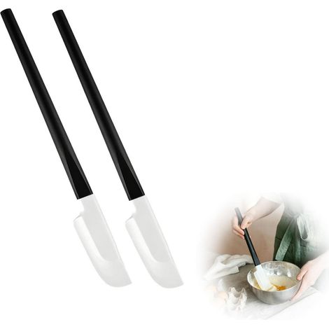 Set de 2 spatules en silicone avec manche en bois, mini racloir à pâte 23cm, résistant à la chaleur, noir