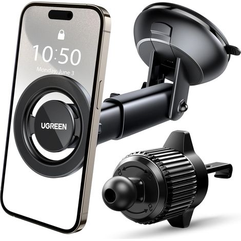 Magnetic Car Phone Holder 2 in 1 Car Smartphone Holder  Suction Cup Hook Compatible with MagSafe Ring Magnet 17 Plus Pro Max 15 14 Galaxy S24 Ultra Redmi Note 13 (1/5)