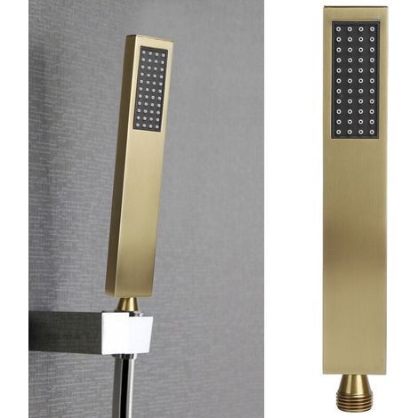 Shower Head, G1/2 Flat Square Shape Shower Head, Full Copper Handheld Shower Sprayer, Powerful Low Pressure Water Shower Spray(Brushed Gold) (1/4)