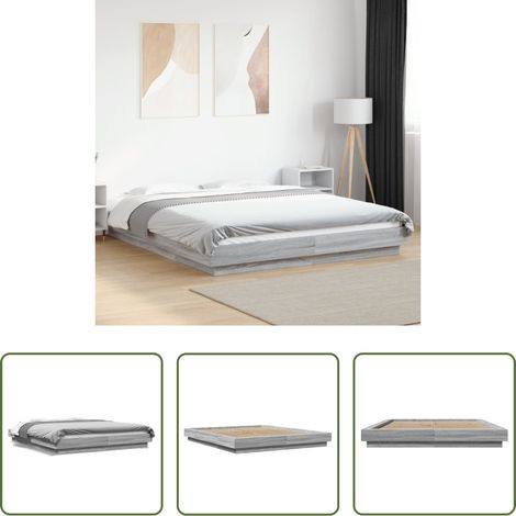 vidaXL Sperrholz - Bettgestell Grau Sonoma 150x200 cm Holzwerkstoff (1/5)