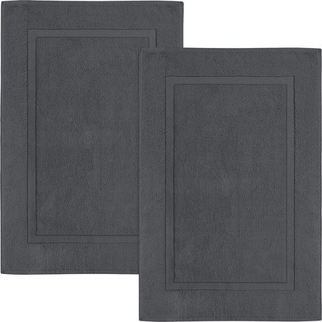 Lot de 2 tapis de bain 100% coton - Tapis de bain - Lavable en machine (50 x 80 cm) (Gris)