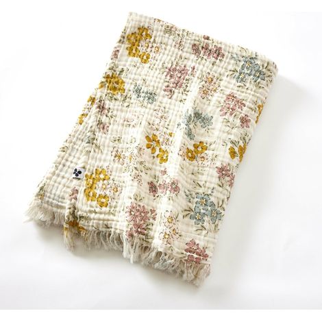 Plaid 130 x 160 cm Quadruple Gaze de Coton Fleurie – AVA (1/3)