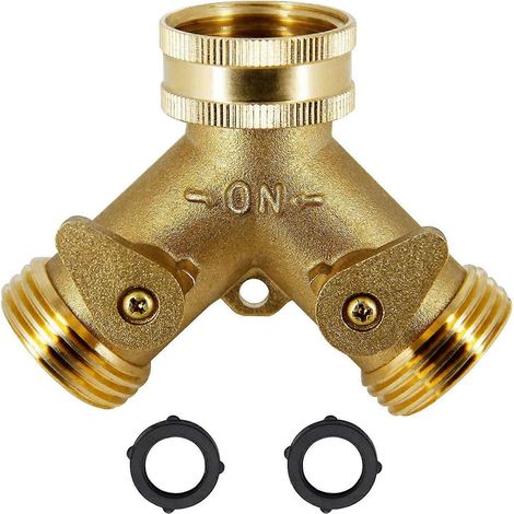 Raccord en Y pour tuyau d'arrosage, 2 voies, avec connecteurs en laiton 3/4", lot de 1. (1/5)