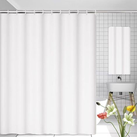 Rideau Douche Anti Moisissure, 180 x 200cm Blanc, avec 12 Crochets, sans Percage, Tissu PEVA Imperméable Lavable en Machine (1/5)