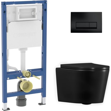 Duofix pack WC bâti-support + WC suspendu Ceramia sans bride avec abattant SoftClose + plaque noir mat (GEBCE14BMT01MAN-FR)