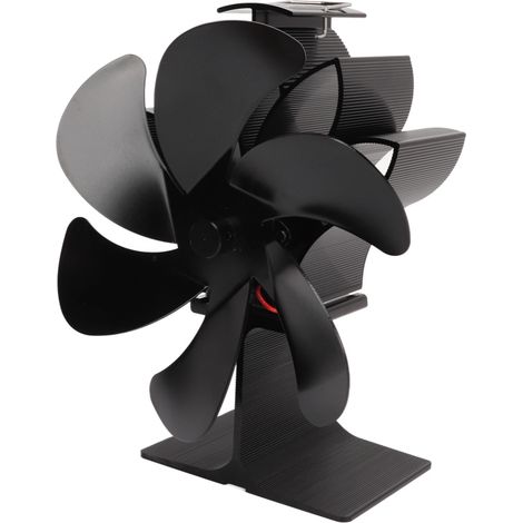 Ventilateur de cuisine écologique à 6 pales, noir, résistant aux hautes températures, à démarrage automatique et à économie d'énergie, alimenté par la chaleur. Idéal pour la maison. (1/5)