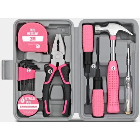 Pinza multifunzionale per elettrodomestici, metro a nastro, cassetta degli attrezzi manuale, set da 13 pezzi, rosa [versione migliorata delle pinze]