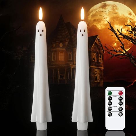 2 Bougies Chandelles Fantôme Halloween, LED Vacillante Sans Flamme avec Mèche 3D, Télécommande et Minuterie (1/5)