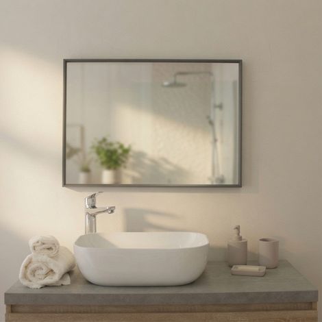 Miroir Rectangulaire Avec Cadre En Aluminium Gun Metal 50,5X70,5 Cm (1/5)