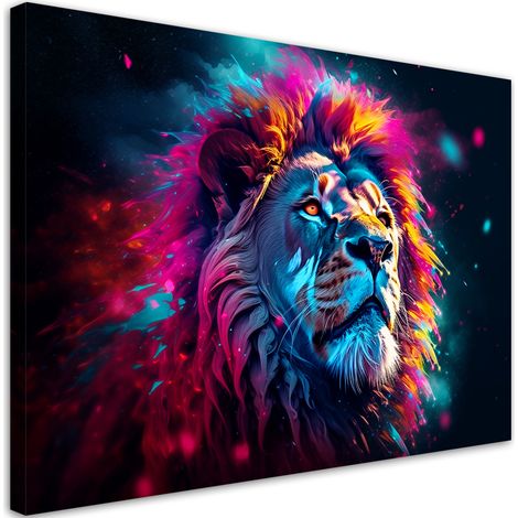 Quadro su tela, Neon Leone Animale Africa - 60x40 (1/5)
