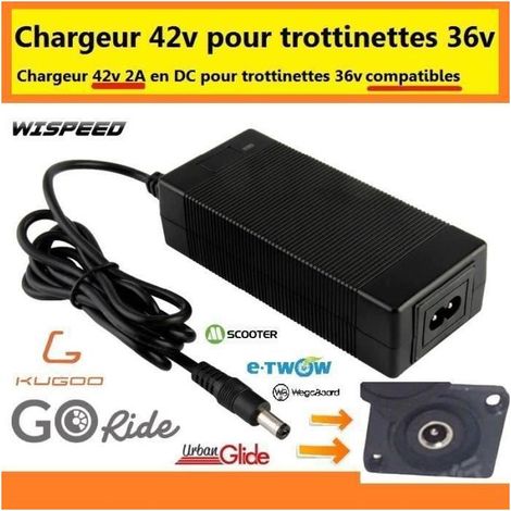 Chargeur 42v - Wispeed - T855 - Compatible batterie 36v - Prise DC 2.5mm - Noir (1/4)