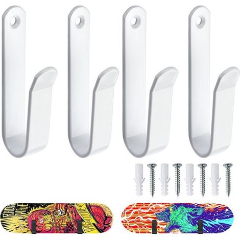 Skateboard-Wandhalterung, 4-teiliges Set, Metall, 3 mm dick, Einzelhaken, Tragkraft 25 kg, inklusive Schrauben, Weiß, 99 x 61 x 41,5 mm, 4 Stück (1/5)