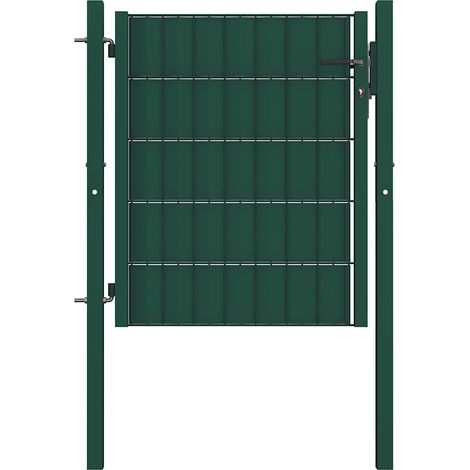 Puerta de valla de PVC y acero 100 x 100 cm verde (1/4)