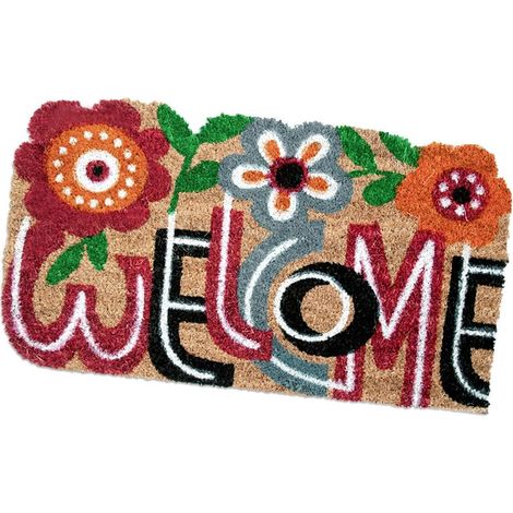 Zerbino Cocco 40x75 cm Retro Gomma Antiscivolo Tappeto Moderno Porta Ingresso Entrata - WELCOME
