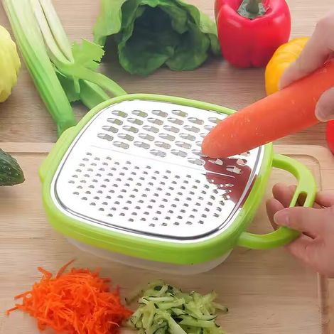 Rallador de verduras con recipiente y tapa - multifuncional, acero inoxidable (verde) (1/5)